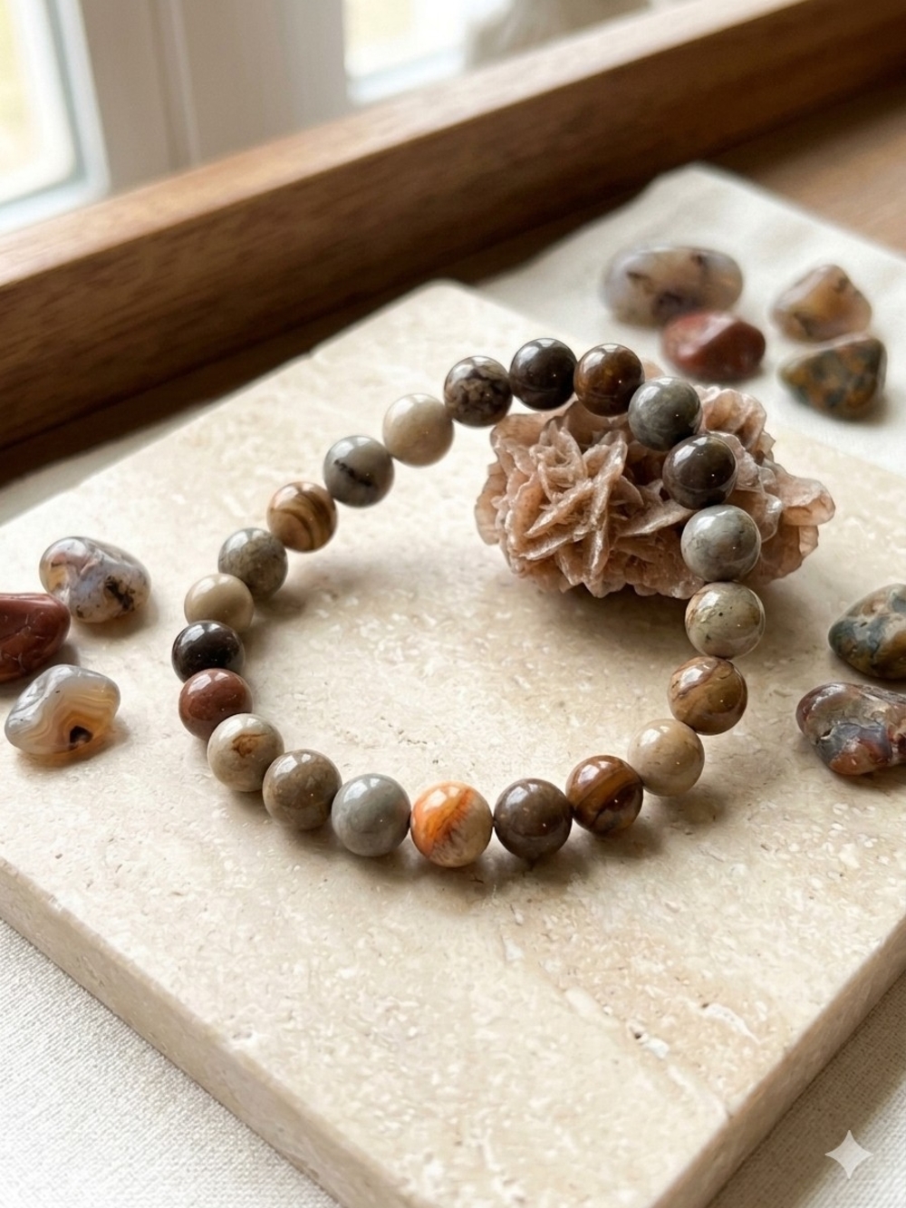 Natural Jasper Beaded Stretch Bracelet - Neutral Earth Tones